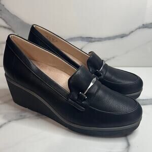Naturalizer Soul Black Round Toe Comfort Platform Wedge Achieve Loafer Sz 11W